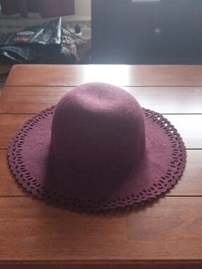 Target  Plum Felted Wool Wide-Brim Hat with Scalloped Edge